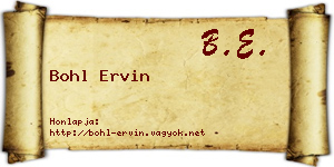 Bohl Ervin névjegykártya